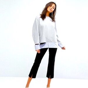 EVIDNT Gray Striped Irregular Deconstructed  Sweatshirt Womens SZ S Athleisure